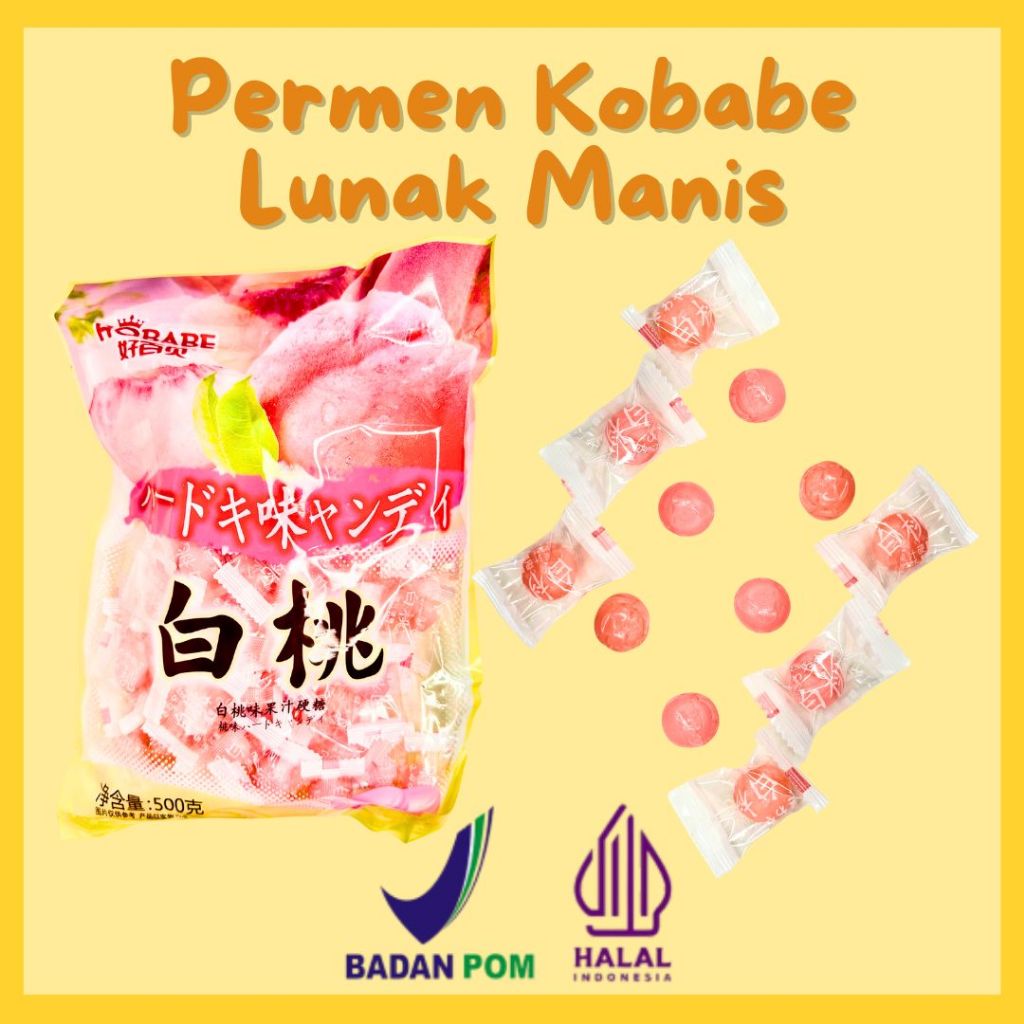 

Permen Candy Lunak KOBABE Rasa Persik Manis Segar HALAL BPOM