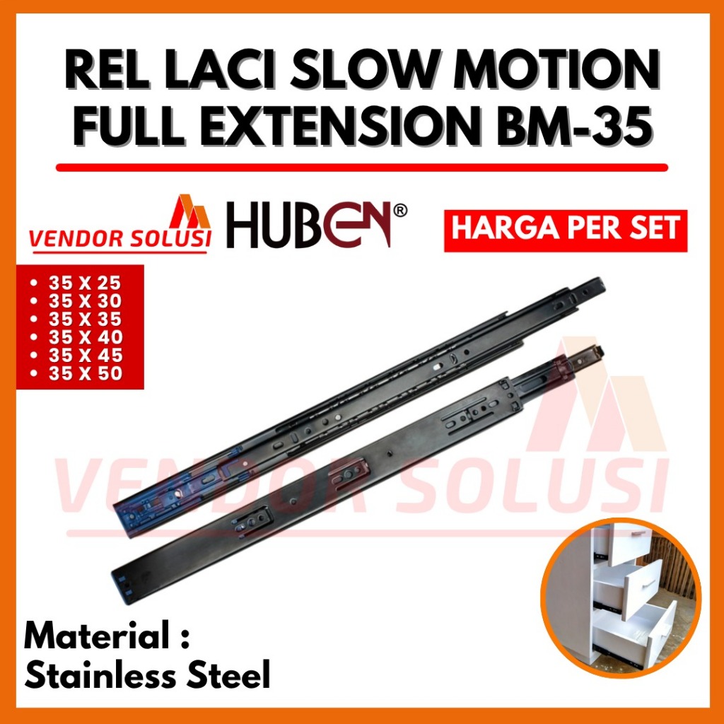 Rel Laci Slow Motion Full Extension BM-35 Huben Rel Laci Kabinet Kitchen Set Furniture Hardware