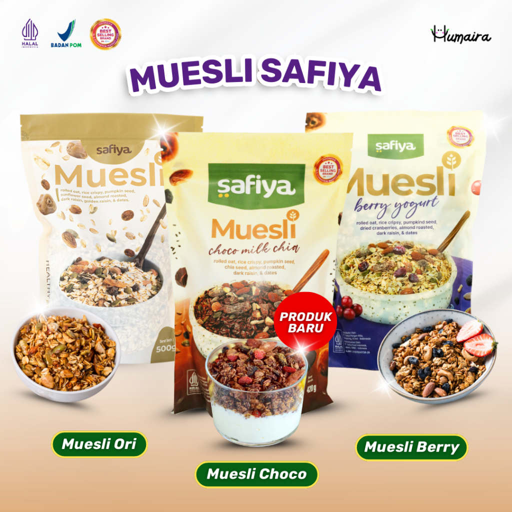 

Muesli Safiya 1 Kg Sereal Oatmeal Sarapan Pagi Oat Utuh Muesli Berry Yogurt Original & Choco Milk Chia