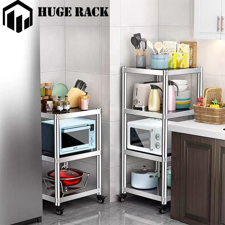 Rak Dapur Stainless Steel Serbaguna Rak penyimpanan Rak Roda Serbaguna