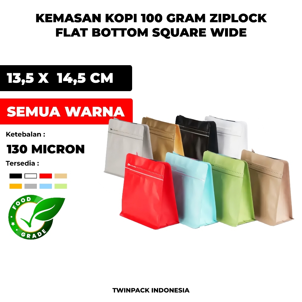 

kemasan Flat bottom Square Wide Transparan 250gr | 500pcs sablon 2 sisi