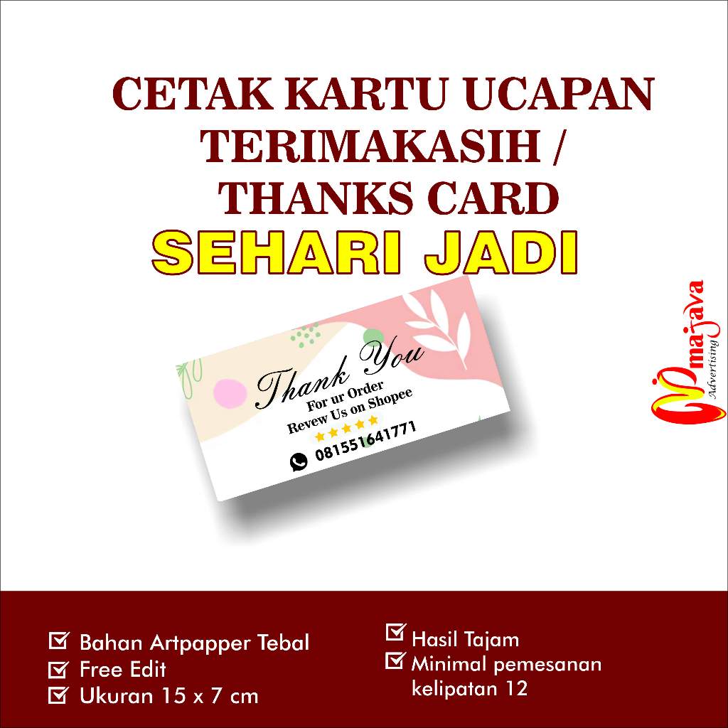 

Kartu Ucapan Terimakasih Custom - Thank You Card Toko Online Sehari Jadi