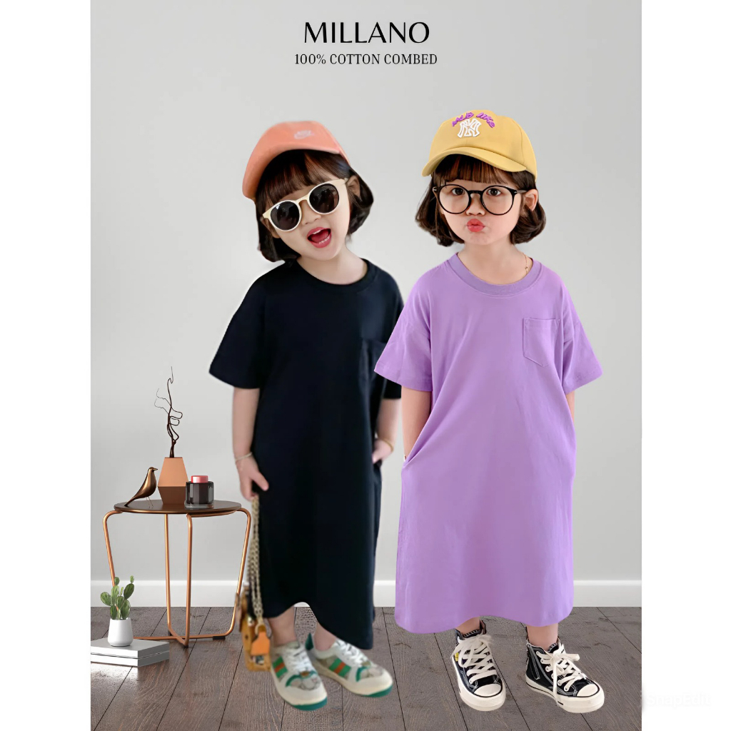 Dress Tunik Anak Polos Pocket / Dress Anak Perempuan / Dress Kaos Anak Katun 30s Premium Pocket PS01