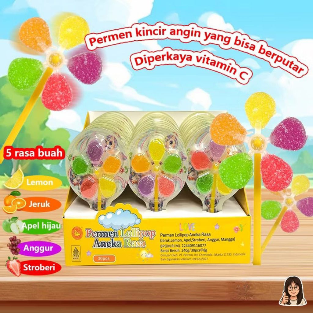 

PERMEN JELLY WINDMILL/PERMEN LUNAK KINCIR ANEKA RASA BUAH JUMBO/WINDMILL JUMBO ISI 30