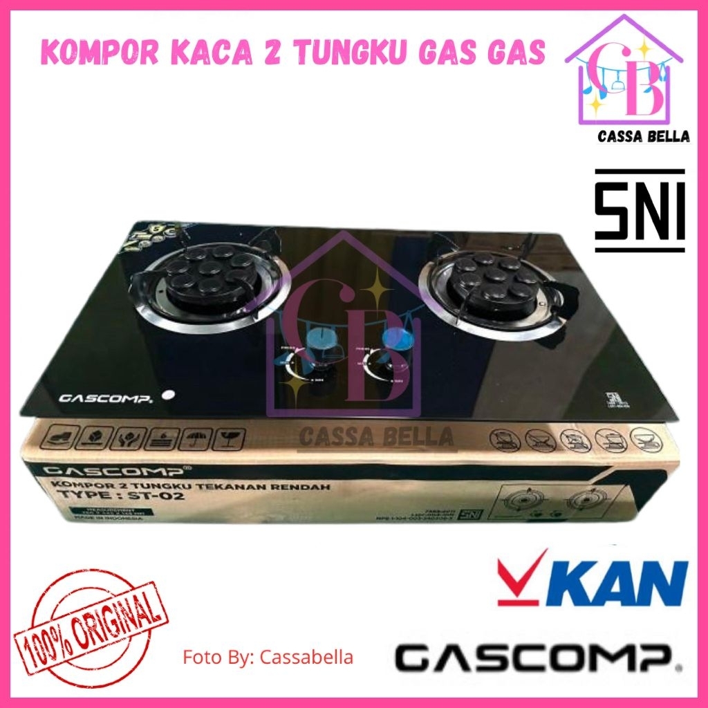 Kompor Kaca GASCOMP 2 Tungku Gas Gas / Kompor Tanam Kaca 2 Tungku Gas Gas / Kompor Gas 2 Tungku Tana