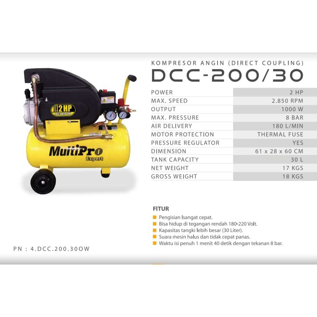 Mesin Kompresor Angin Listrik MultiPro 2HP 30L 1 PHASE (Pakai Oli)