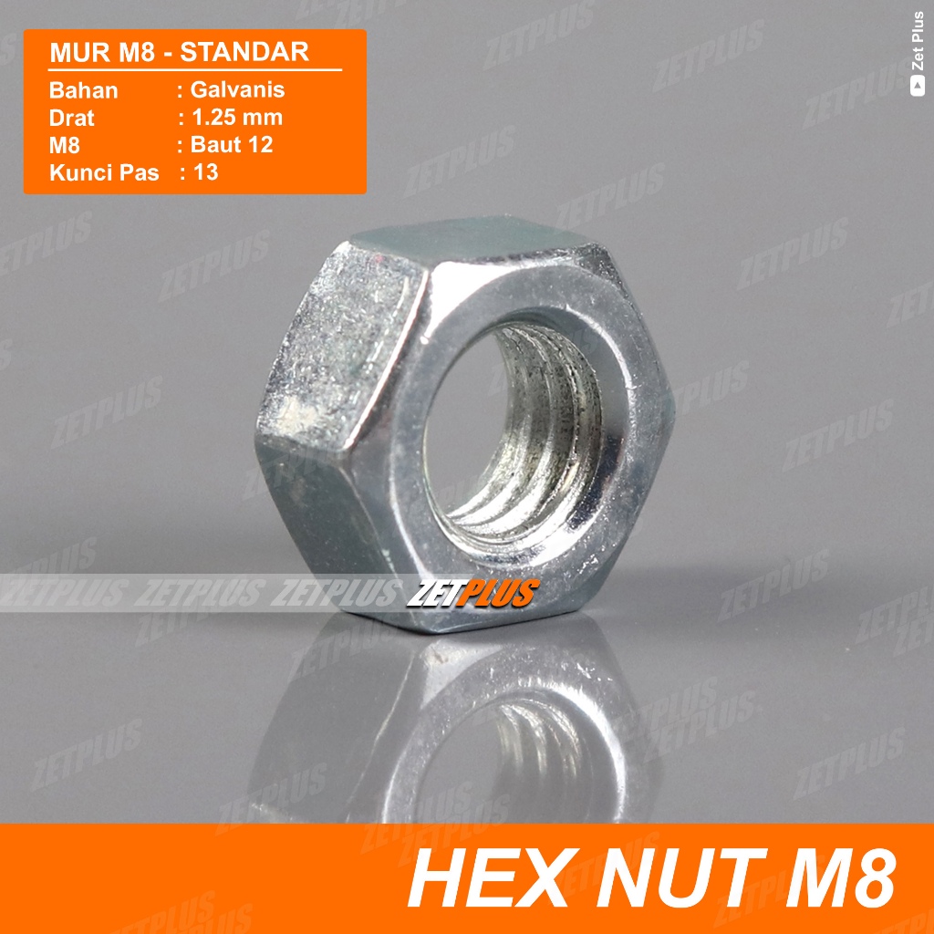 MUR PUTIH M8 ( Baut 12 Kunci 13) / Hexagonal nut Galvanis Universal
