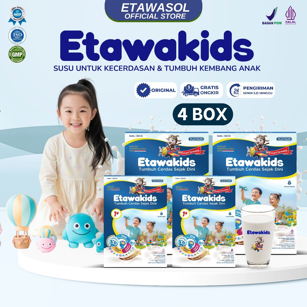 

Etawakids Platinum Susu Etawa Anak dengan DHA, Omega 3 6 & Tinggi Nutrisi untuk Motorik & Daya Ingat 4 Box
