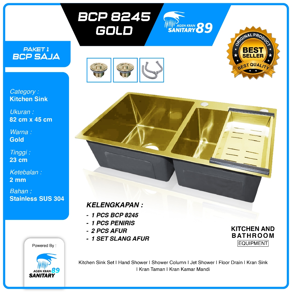 WASTAFEL CUCI PIRING/WASTAFEL CUCI PIRING STAINLESS/BAK CUCI PIRING 8245 GOLD/BAK CUCI PIRING SUS 30