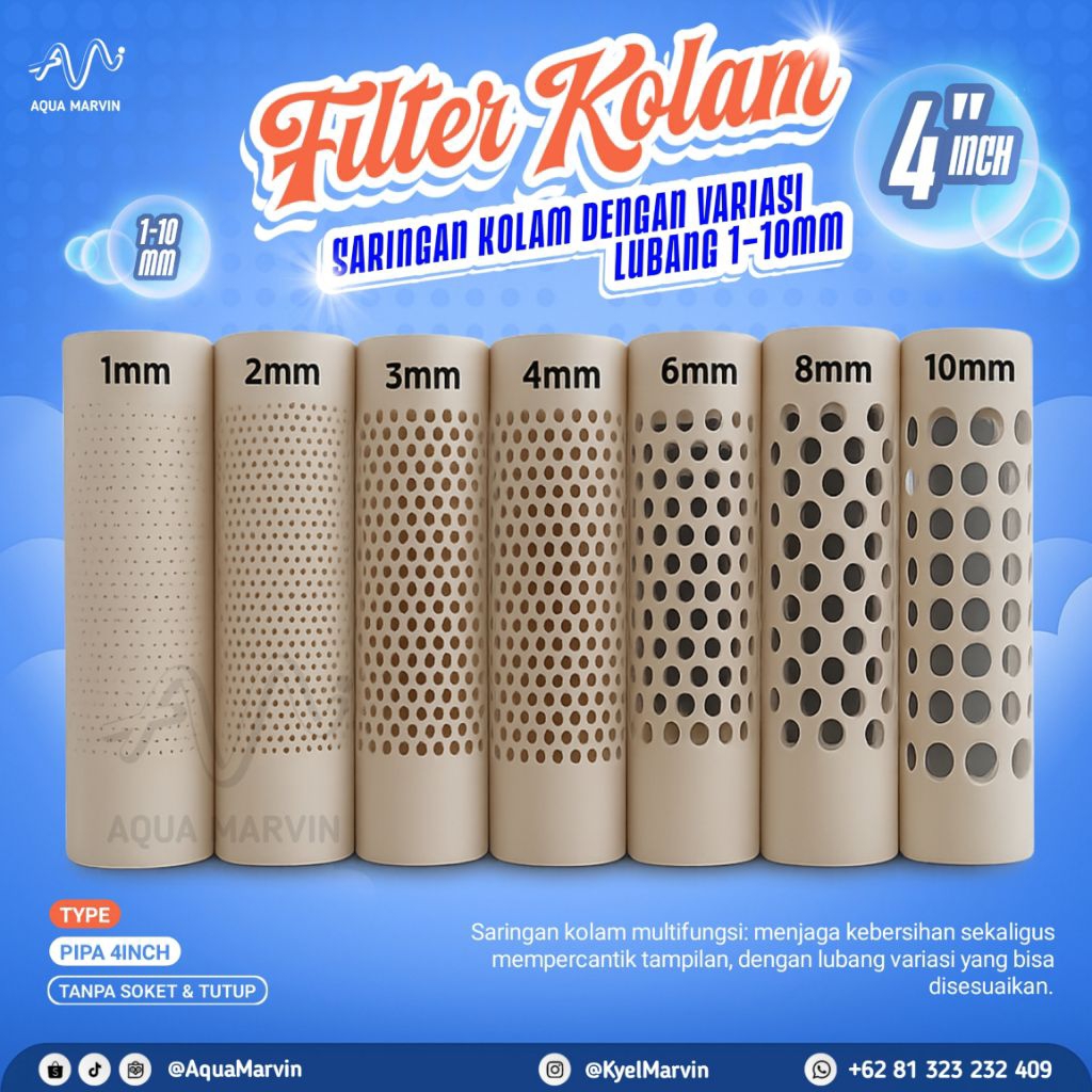 Filter Pipa PVC 4 Inch (Tanpa Socket & Tutup) – Tabung Saringan Air Kolam Ikan Lele, Gurame, Benih &