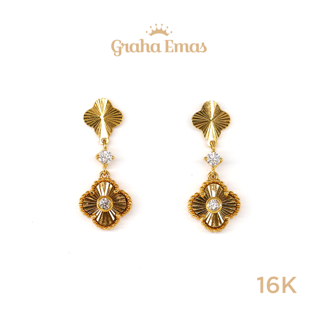 Graha Emas Anting Emas Kuning Clover 16K - Yellow Gold Earring Clover Model 16ct [ 00IE ]