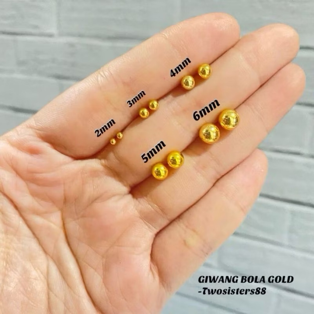 Anting Tusuk Bola Emas Lapisan Logam Import