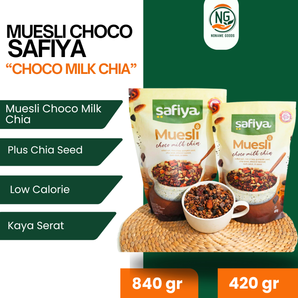 

MUESLI CHOCO MILK SAFIYA WITH CHIASEED SEREAL COKELAT OATMEAL DIET PREMIUM SARAPAN