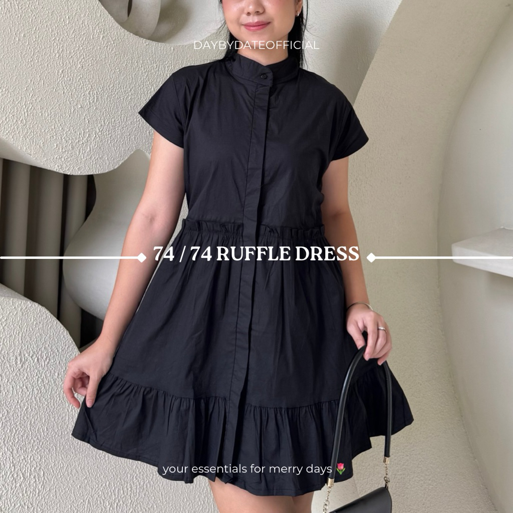 74 / 74 Ruffle Dress | Daybydate | Ruffle Dress Ruffle Dress Wanita Dress Midi Dress Lengan Pendek M