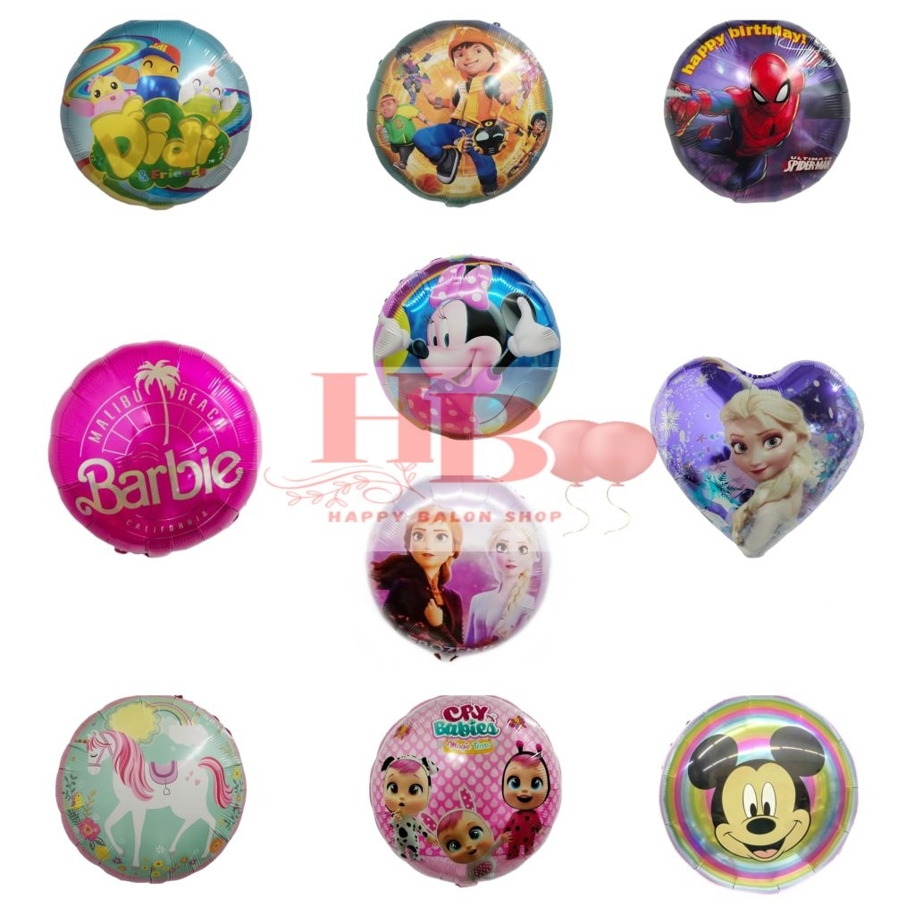 BALON FOIL KARAKTER BISA ISI GAS HELIUM GROSIR 12PCS