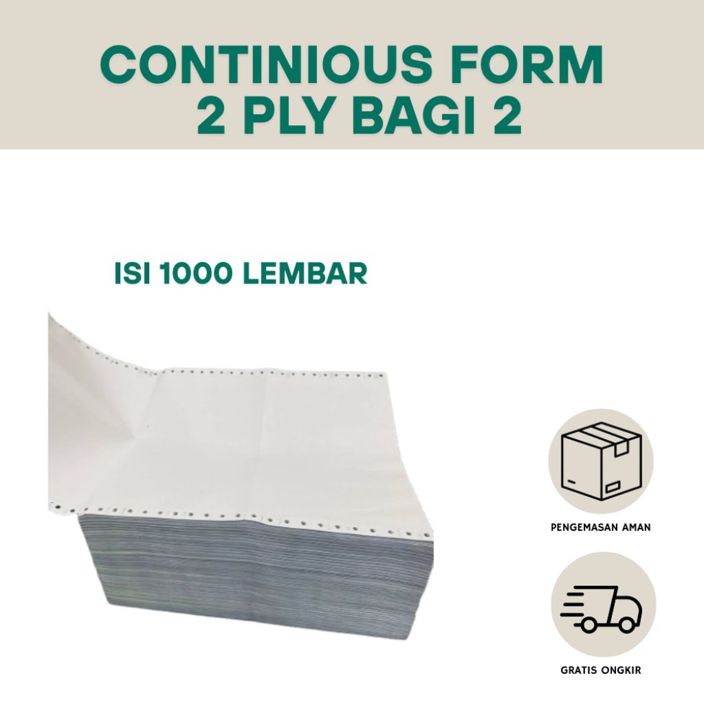 

PAPERPRINT CONTINUOUS FORM NCR 2 PLY PEMBAGIAN UTUH (9, 5" X 11") ISI -+ 1.000 LEMBAR 2 WARNA - KERTAS NOTA 2 WARNA UTUH