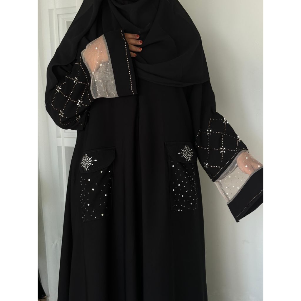Abaya Hitam Mewah Elegan  Dewasa// Nawal Abaya Saku Standar sampai Jumbo// Abaya Cantik Viral Elegan