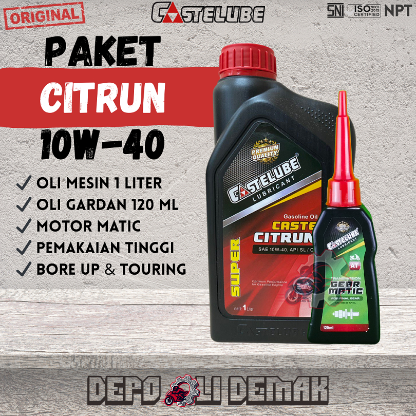 Castelube Paket Citrun 10W-40 1 Liter + Gear Matic [oli gardan, oli mesin, oli motor untuk matic]
