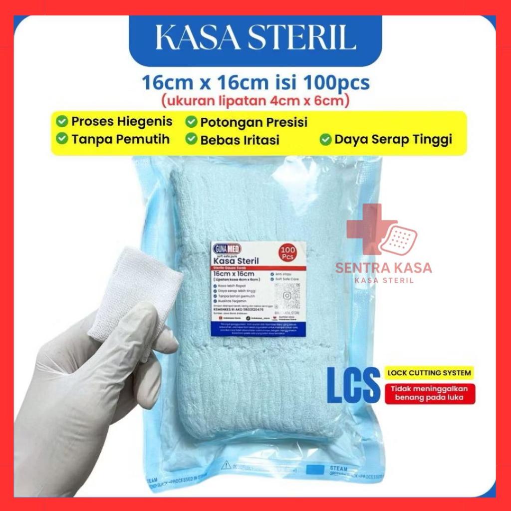 ISI 100 Kain Kasa Steril Lipat Gunamed 16x16 cm Kassa Hidrofil Lipat Perban Luka Diabetes