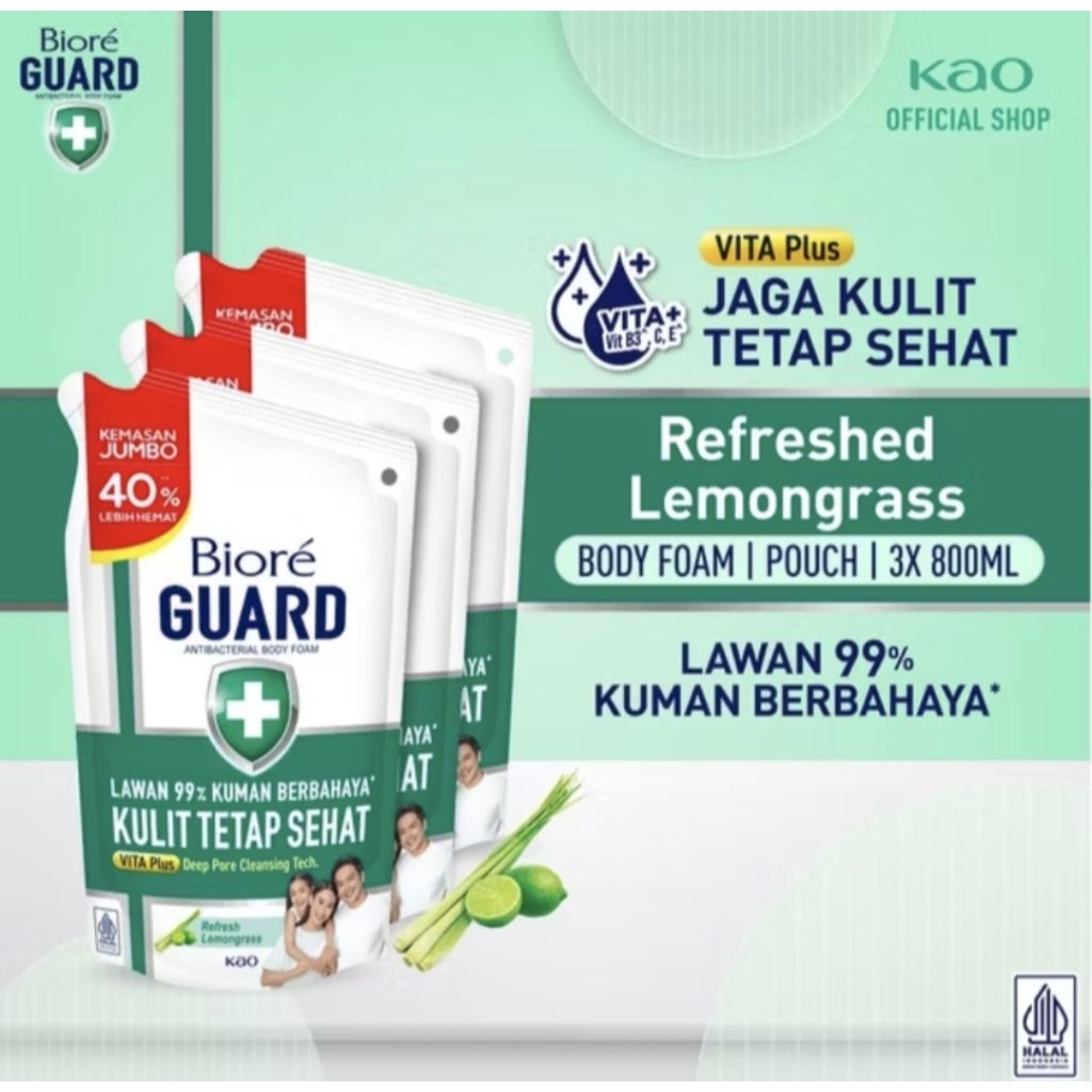Biore Guard Refreshed Lemongrass / Lively Refresh Isi Ulang 800ml triple pack (AD's Shop)Sabun mandi