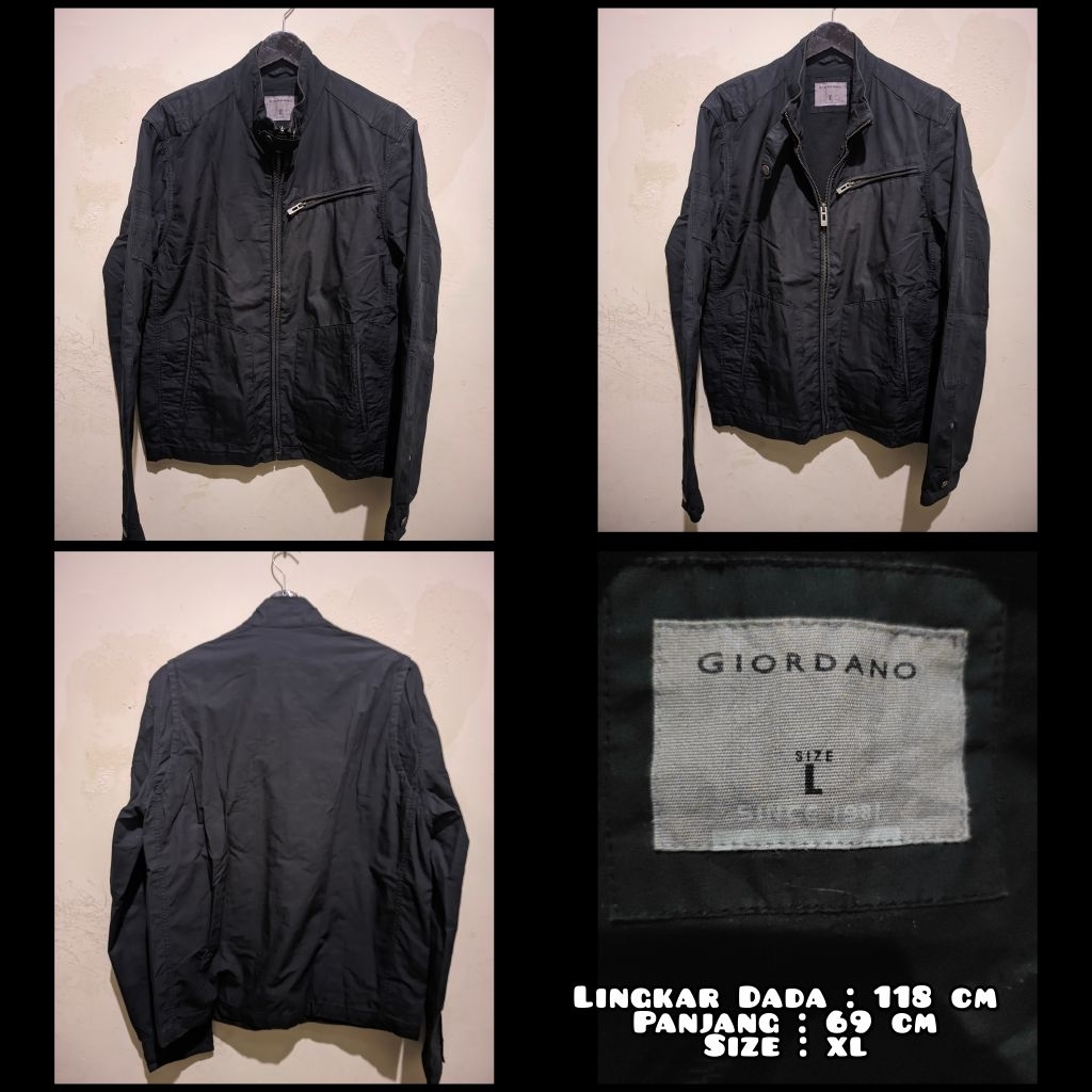 Work Jaket Warna Hitam Merk Giordano Second Original.