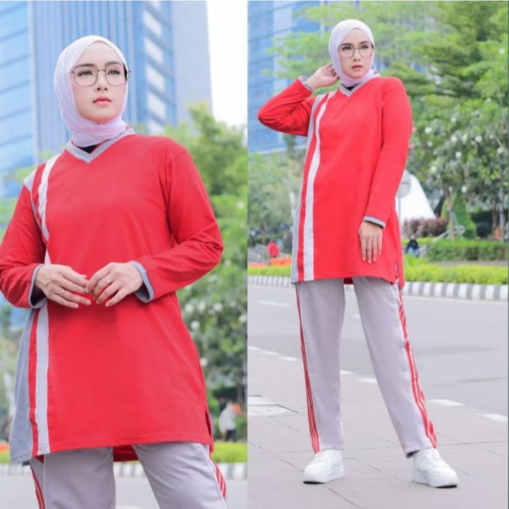 Kaos training olagraga wanita model tunik bahan katun