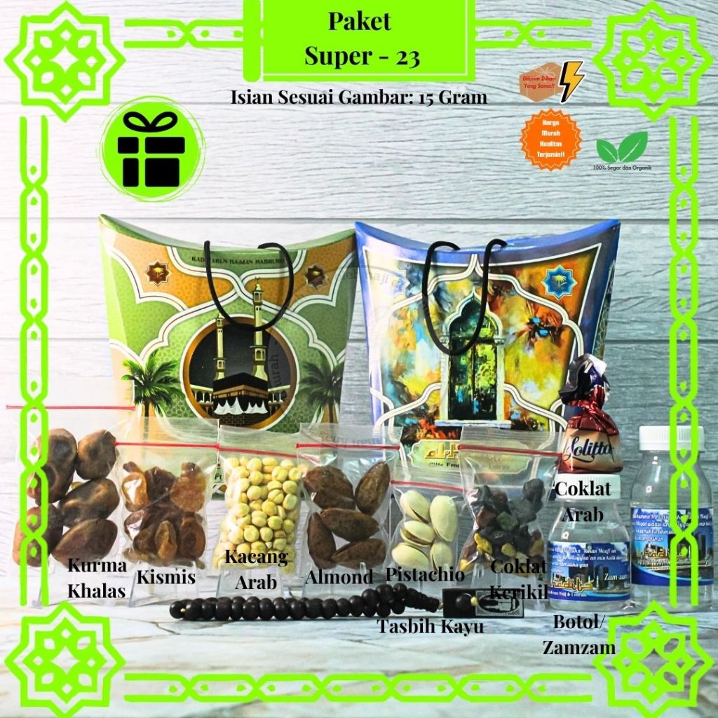 

Paket Oleh Oleh Haji dan Umroh 15Gr/klip Super Lengkap + Aneka Kacang Arab + Coklat Arab
