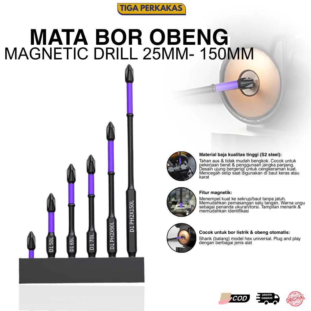 Mata Bor Obeng Anti Slip Magnetic Drill 25-150mm Mata Bor Magnet