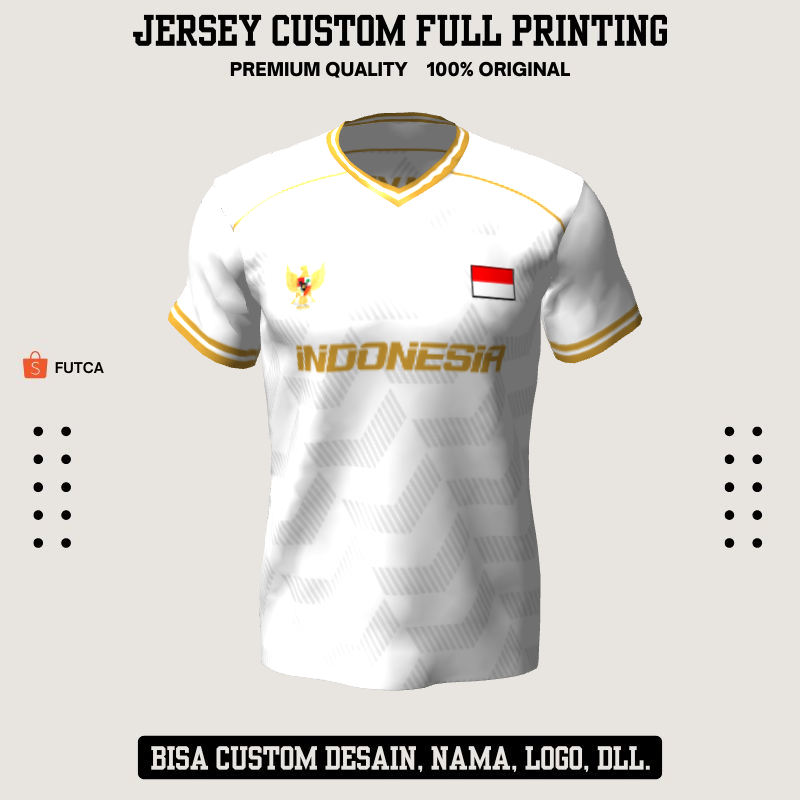 Kaos Jersey Futsal Putih Motif Garis Geometris 102 - Jersey Baju Olahraga Full Printing