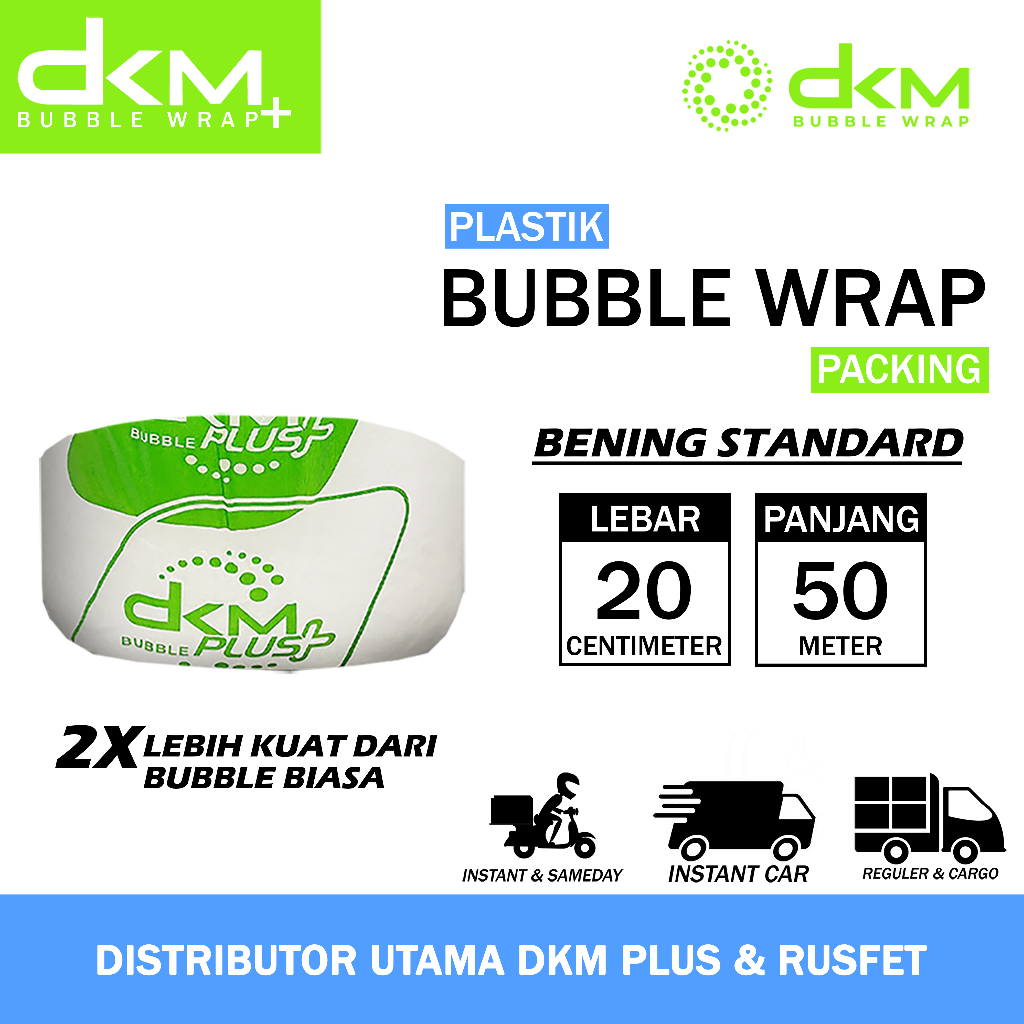 

Plastik Bubble Wrap DKM Potongan 20cm x 50m Putih Bening Standar Packing Roll