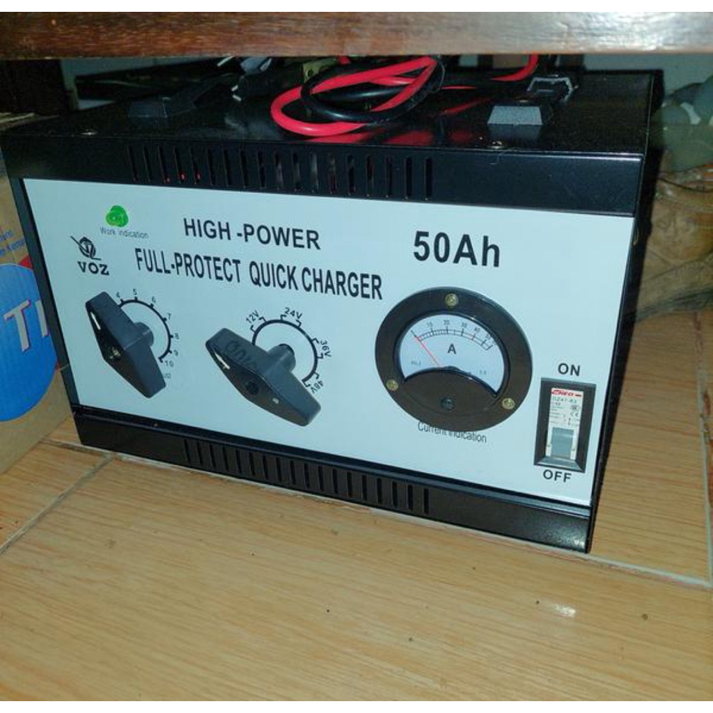 VOZ Quick Charger Aki 50A ( 6V, 12V , 24V, 36V, 48V ) Charger Baterai Mobil Alat Chas Accu Genset Vo