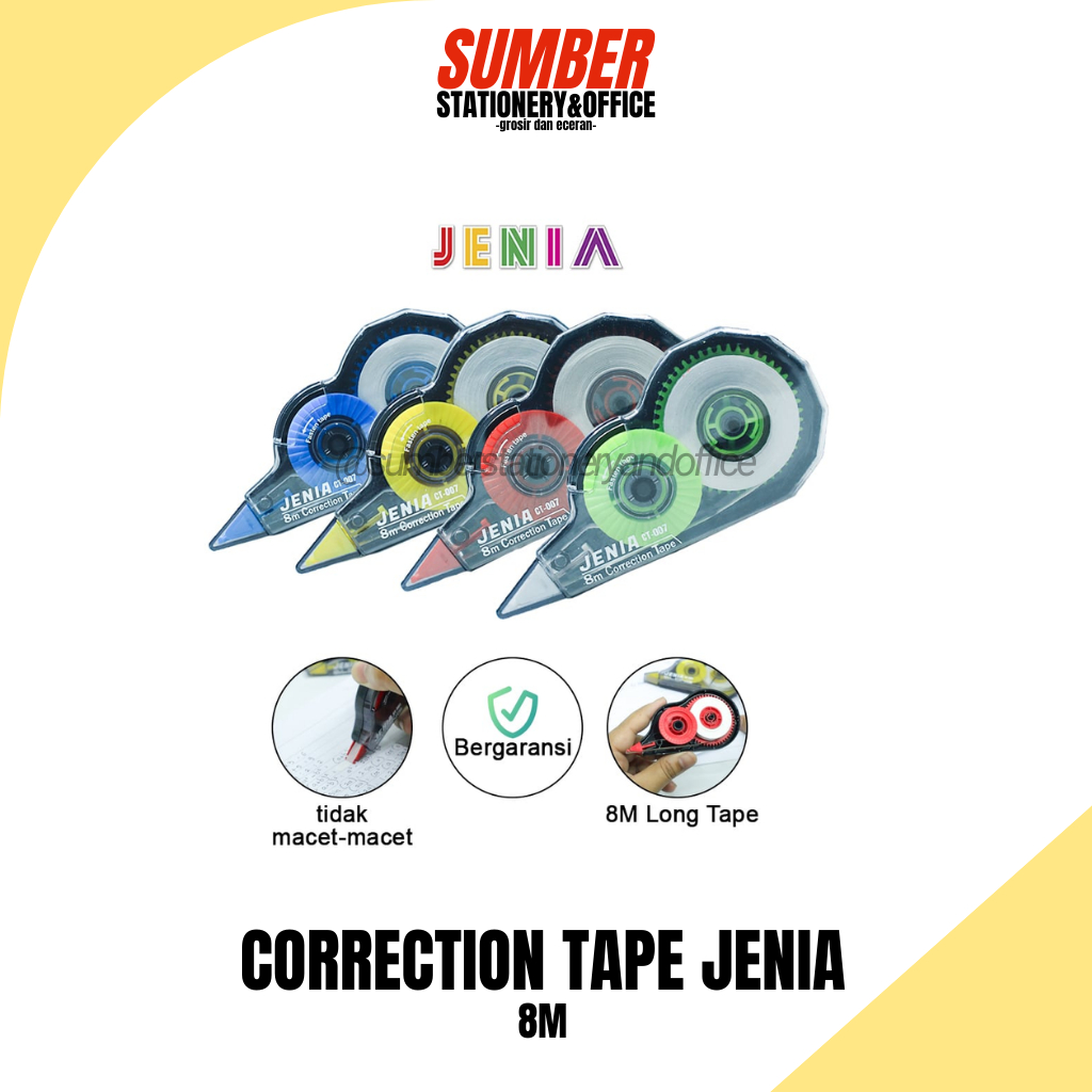 

Correction Tape Jenia 8 Meter - Tip Ex Kertas Praktis & Bersih [1 Pcs] (J-CT-8)