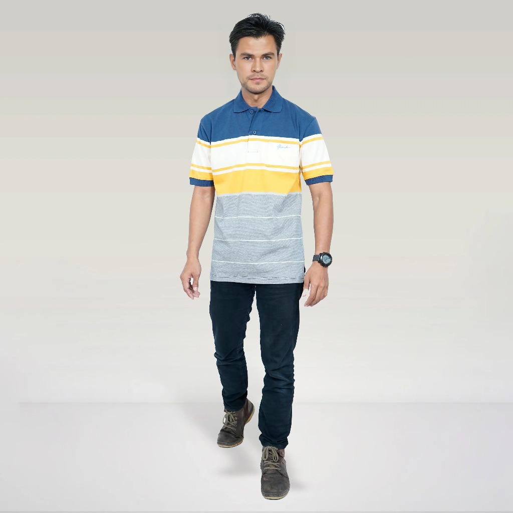 Hassenda - Baverre  Kaos Polo Motif Salur Pria Katun Kaos Berkerah Terlaris
