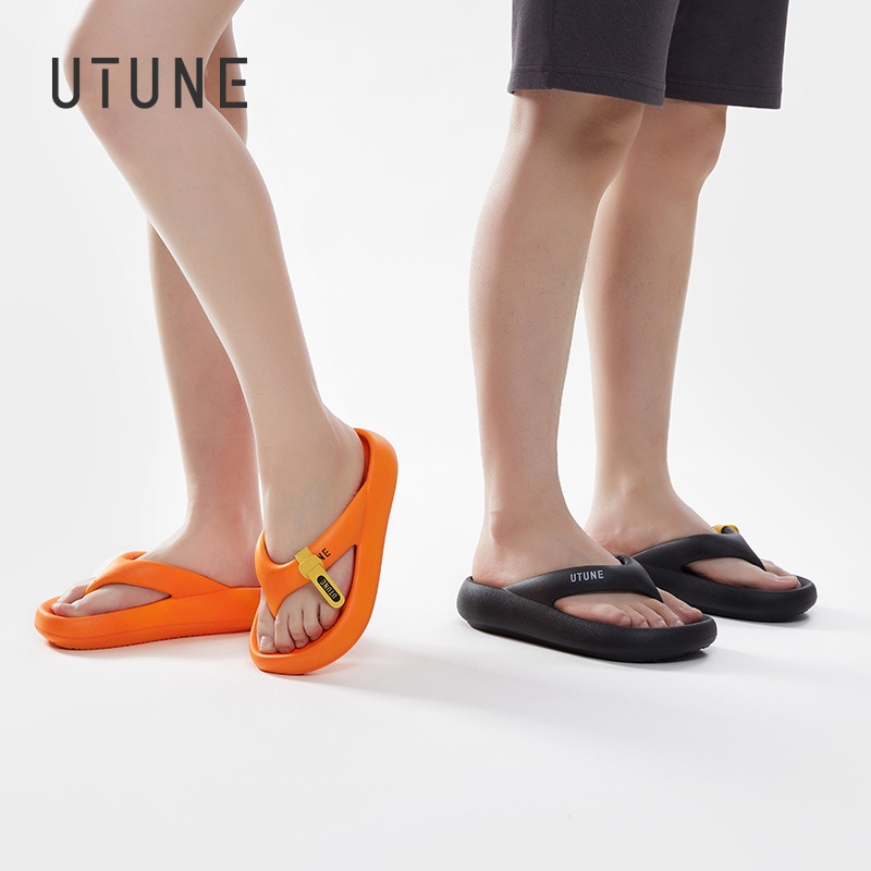 UTUNE Wanita Sandal Jepit Sandal Datar Lembut Warna Cerah Sol Tebal Karet Non-slip Pantai Slide untu