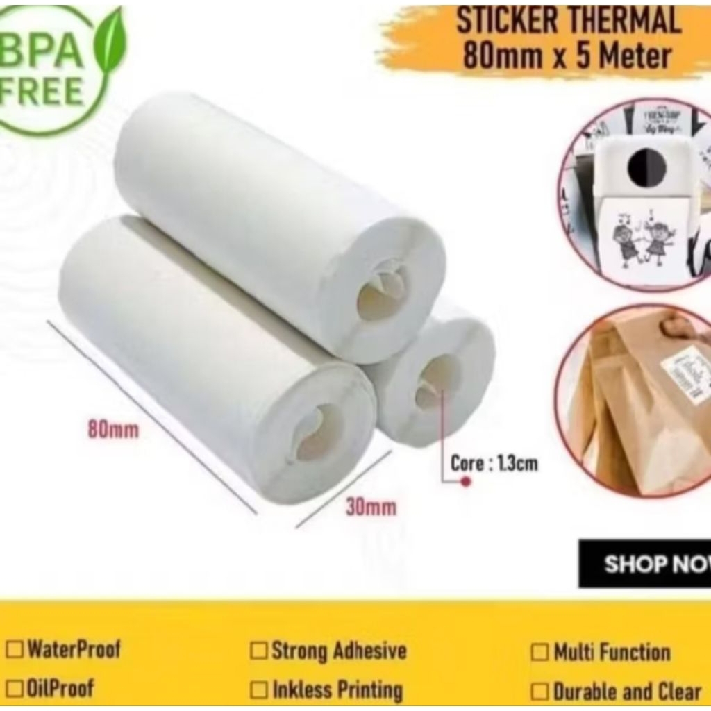 

COD✅ Thermal Sticker Label 80mm x 5 meter - Kertas resi cetak pengiriman