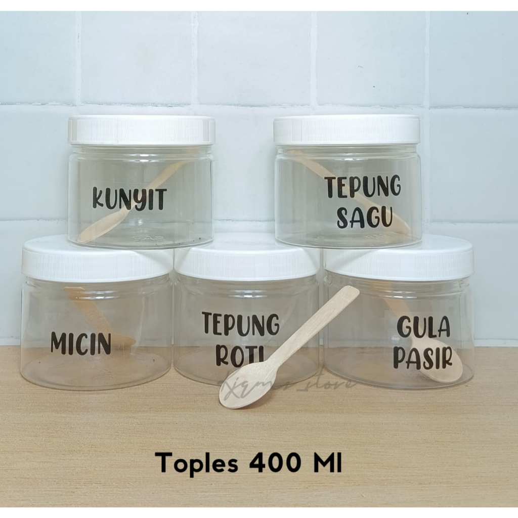 TOPLES BULAT 400 ML TUTUP PUTIH STIKER TRANSPARAN - FREE SENDOK KAYU DAN BUBBLE WRAP