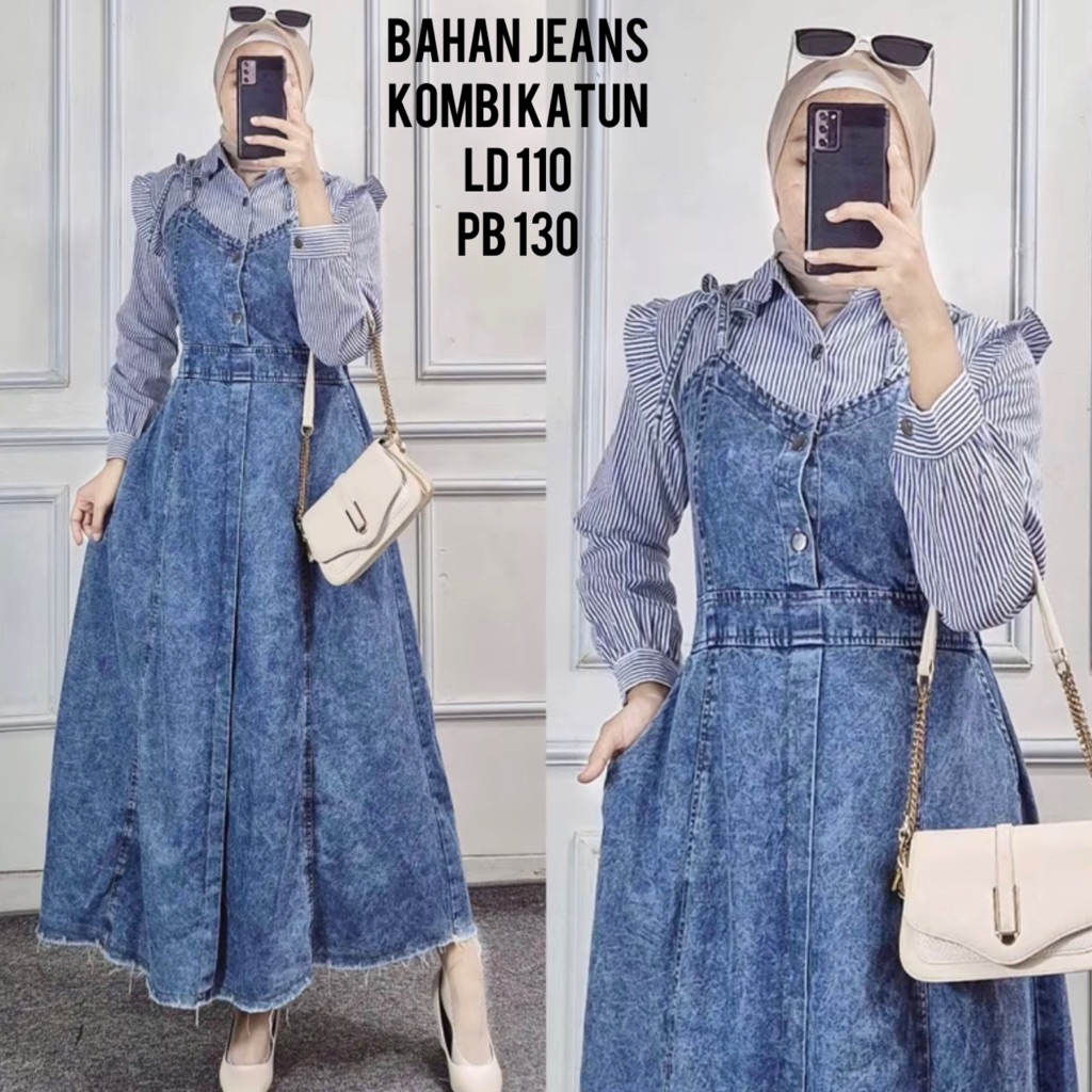 midi dress blue jeans snow Kombinasi salur yandet