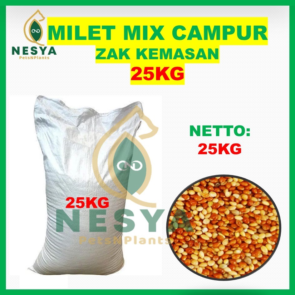 1 KARUNG/ZAK Milet Campur 25 kg Pakan Burung Lovebird, Parkit, Kombinasi Milet Merah, Milet Kuning, 