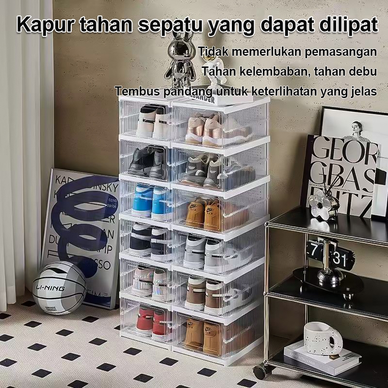 Kotak Sepatu Lipat Rak Sepatu Lipat Lemari Sepatu Lipat Kotak Sepatu Transparan Plastik Lemari Multi