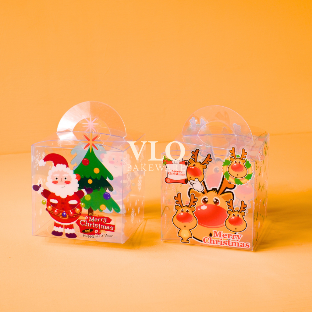 

[1 SET ISI 10 PCS] Kotak kue mika natal persegi 9 cm | box kue natal transparan premium