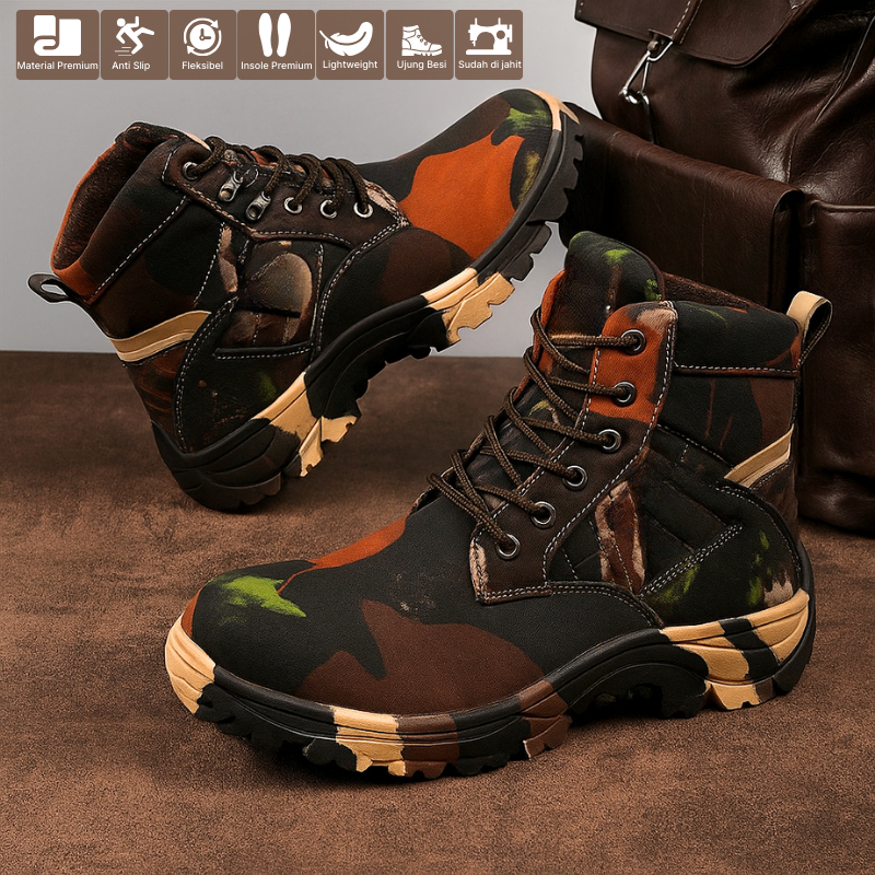 Sepatu Safety Pria Boots Pdl Pdh Camo Army Sepatu Boots Pria Safety Ujung Besi Kerja Outdoor Adventu