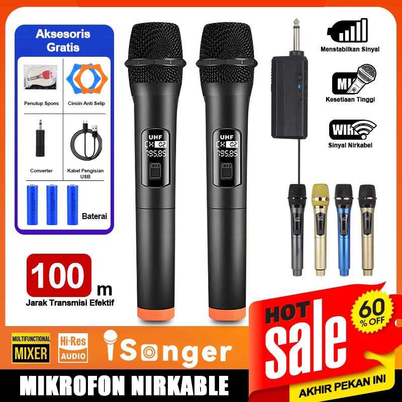 【COD】Mic Wireless Microphone Profesional Wireless Mic / Mic Karaoke / Mic Termurah / Sinyal stabil /