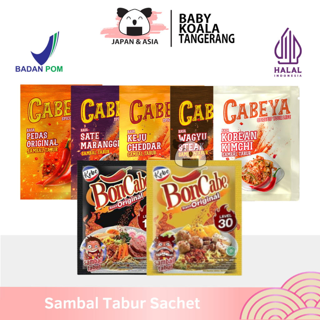 

KOBE BONCABE & CABEYA Sambal Tabur Halal | Pedas Level 15, 30 | Pedas Keju Kimchi | Cabe Bubuk -BKT