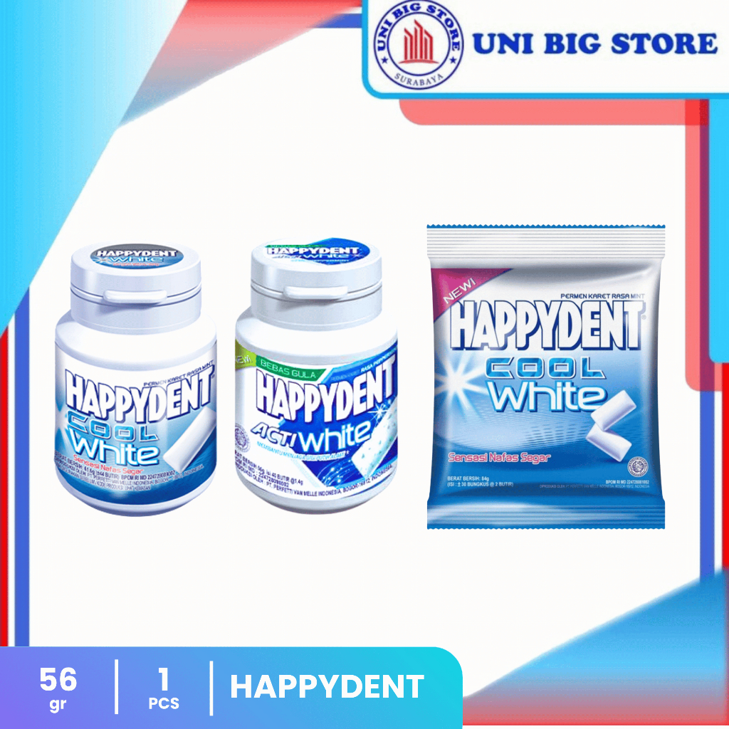 

Happydent Cool Active White Permen Karet Rasa Mint 61.6 gr Gum