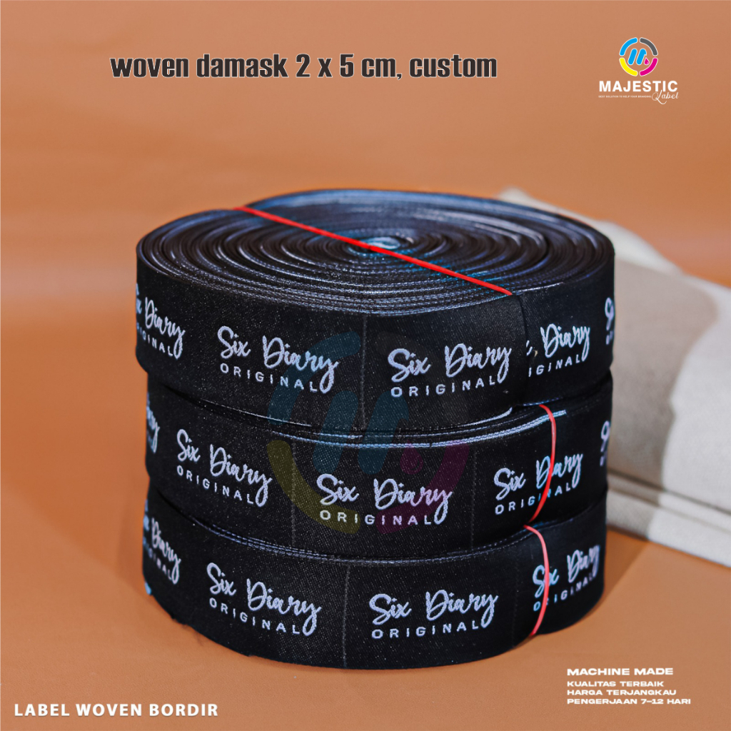 label woven 2X5, label woven custom,label woven bordir, label woven premium, label woven damask