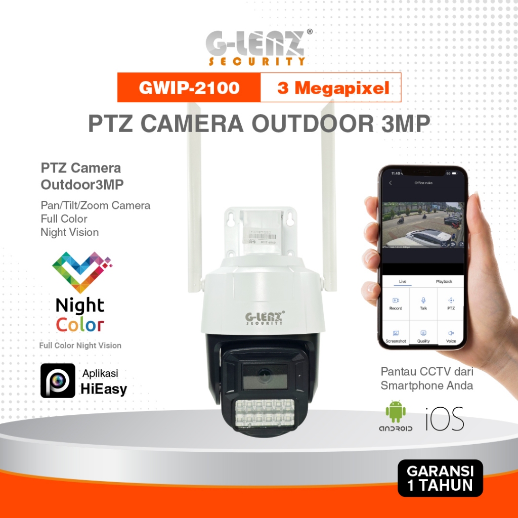 GLENZ CCTV WIFI 3MP OUTDOOR - TRACKING & AUDIO - NIGHT COLOR (GWIP-2100)