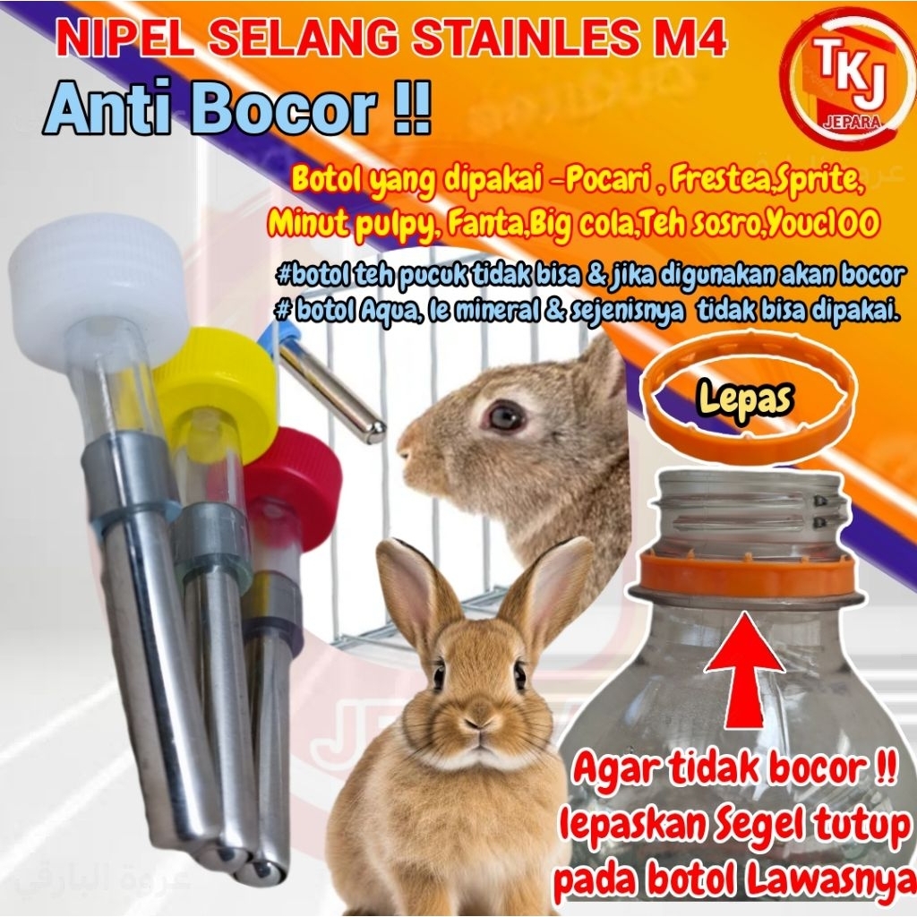 nipel kelinci selang stainles M4 nipel DOT kelinci kucing musang anjing hamster