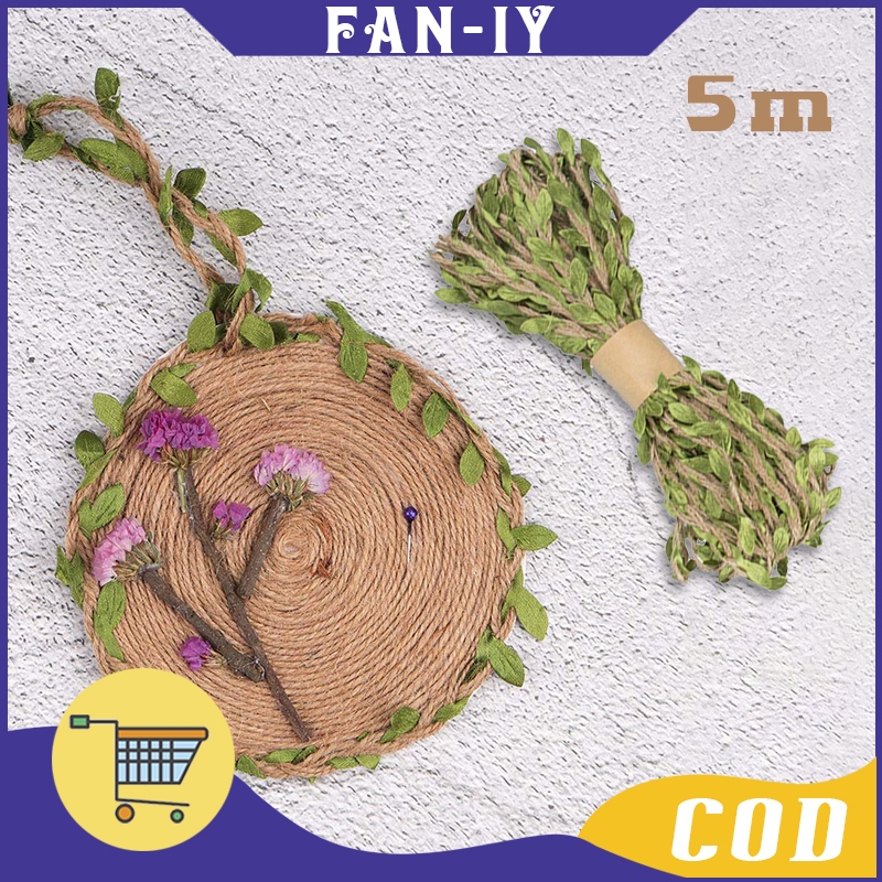 

1 Gulung 5m Daun Pita Goni Dekorasi Tali Rami Daun Hijau Jute Rope Leaf