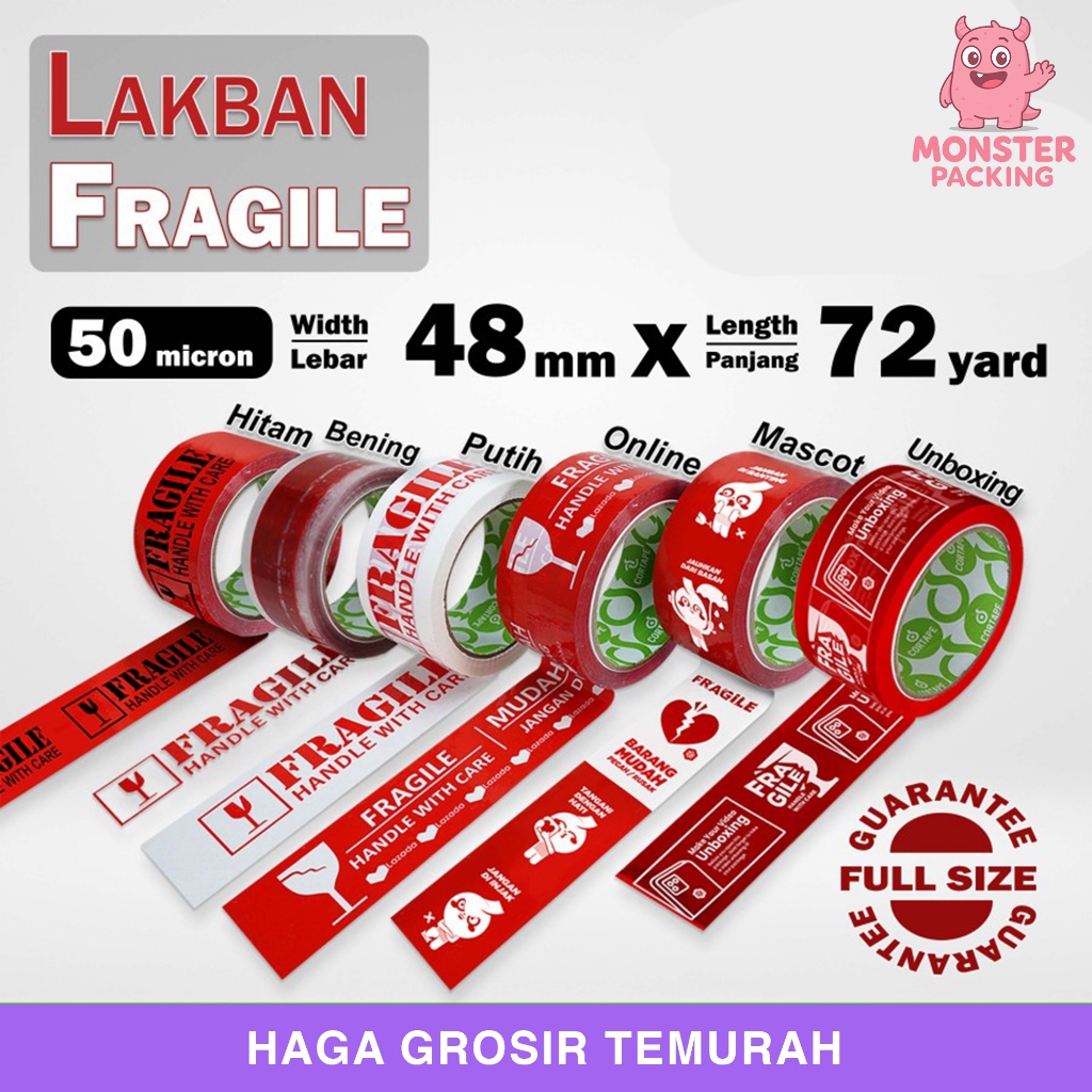 

Lakban FRAGILE 48mm Plakban Isolasi PREMIUM TERMURAH / Satuan UNBOXING