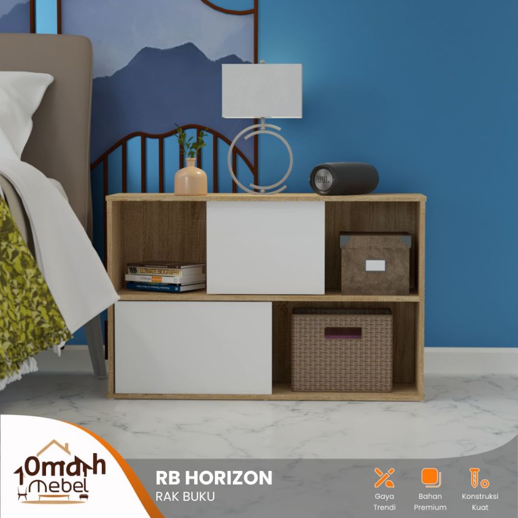 OMAH MEBEL SURABAYA - Lemari Buku Dinding 2 Pintu Series Horizon Lemari Buku Aesthetic Kayu